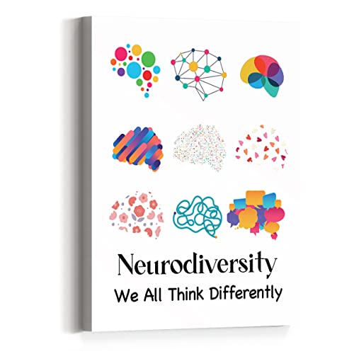JANLAN Neurodiversity Wall Decor,Mental Health Wall Art,Therapy Office Decor,We All Think Differently Canvas Wall Art for Kids Classroom Nursery