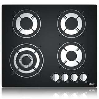 Piano Cottura 4 Fuochi, Piano Cottura Gas Vetro con Protezione Automatica Della Fiamma, Gas Naturale/Propano, Incorporato, Nero, 7800W