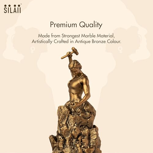 Image of SILAII Self-Made Woman Sculpture - Inspirational Woman Statue | 12 Inch Height | Antique Bronze | Women Empowerment Decorative Showpiece for Home & Office Desk