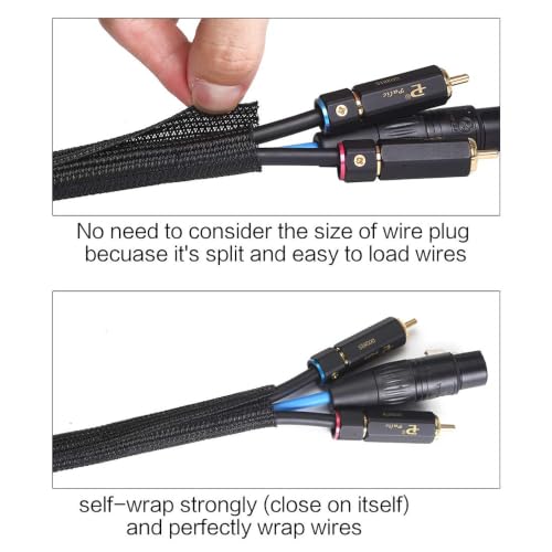 Image of Cable Organiser Sleeve Wire Organise Wire Cover for Cable Management (2 M) | Self-closing braided sleeve keeps cables tidy, wear and heat resistant, and can be cut to fit desks, TVs, PCs or vehicles