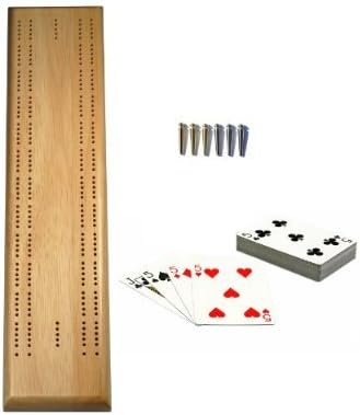 WE Games 2 Track Sprint Cribbage Set with Metal Pegs, Cards & 16 in. Board - Natural Wood