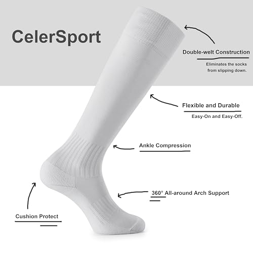 Image of CS CELERSPORT 2 /3 Pack Soccer Softball Baseball Socks for Youth Kids Adult Multi-Sport Compression Knee High Socks