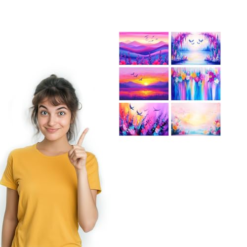 Image of SiddArtify Floral Landscape Wall Art Prints Set - Colorful Nature Poster Decor for Living Room Bedroom Office - Set of 2-4x6 Inch - Board (Pack of 6) - Sticker (Pack of 6)