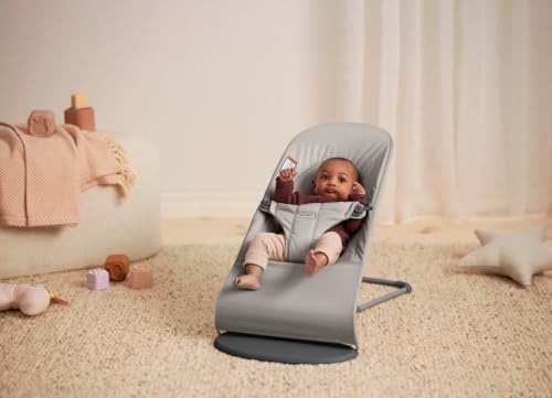 Image of BabyBjorn Bouncer Balance Soft, Light Gray, Woven /Jersey, Tri-Fabric | 2-in-1 Adjustable Baby Bouncer Seat and Toddler Chair, Newborn to Toddler (8-29 lbs), 4 Positions, Lightweight & Portable