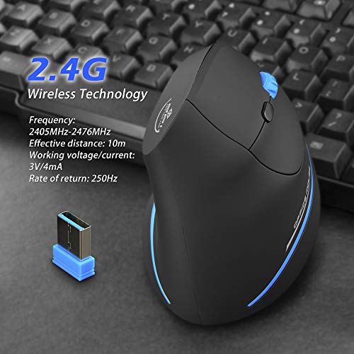 Zlot Vertical Wireless Mouse,2.4G Usb Optical Ergonomic Mice With 3 Adjustable Dpi 1000/1600/2400 And 6 Buttons For Laptop, Pc, Computer, Desktop, Black #TOP4
