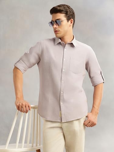 Image of Thomas Scott Men's | Solid | Premium Linen Blend | Spread Collar | Summer Wear | Long Sleeve | Shirts for Men