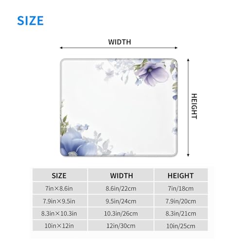 Blue Purple Flower Print Non-Slip Rubber Base 10x12 Inch Gaming Mousepad
