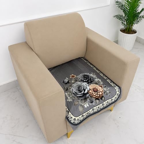 Image of Homerz 'Brooklyn Series' Premium Sofa Cover | Quilted Floral Design | Non-Slip Washable Sofa Protector | Soft Anti Slip Fabric (Grey, 1 Seater, Only Seat Cover)