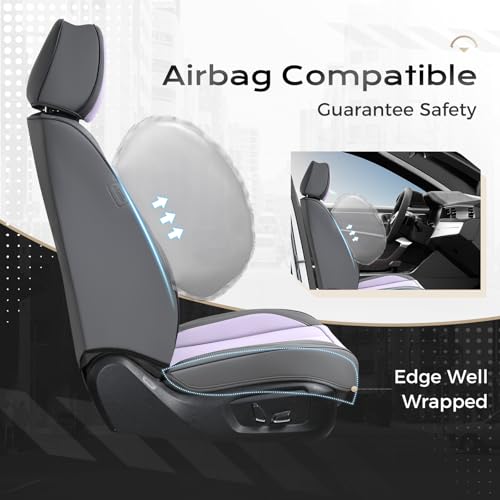 Image of Coverado Seat Covers, Car Seat Covers Front Seats, Leather Seat Covers for Cars, Car Seat Protector Waterproof, Gray Car Seat Cushion, Front Carseat Cover Universal Fit for Most Cars Purple
