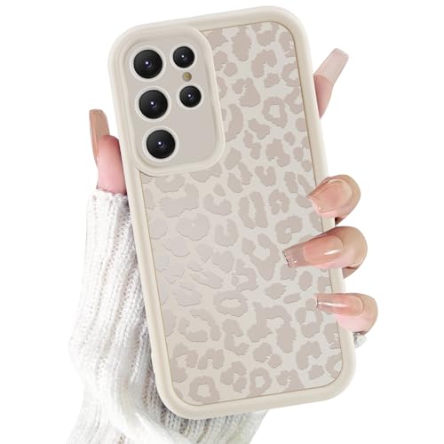 ZhuoFan Funda para Samsung Galaxy S23 Ultra 5G 6,8”, Aesthetic Leopardo Dibujos Carcasa Blanco Mate Case Ultra Suave Delgada Silicona Antigolpes Antiarañazos TPU Bumper Protectora Cover, 07