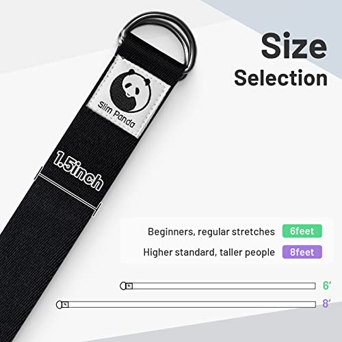 Slim Panda Yoga Strap Stretch For Yoga Pilates Ballet Dance, 8 Feet/6 Feet Cotton Yoga Belt For Stretching, Flexibility, Black, Purple, Gray (Black, 6.00) #TOP1