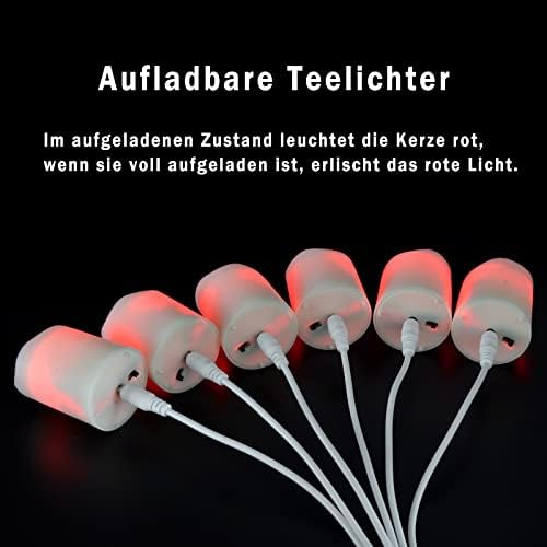 FREEPOWER 12 świeczek LED typu tealight z pilotem zdalnego sterowania, timer, migotanie, ciepła biel, możliwość ściemniania, elektryczne, ładowane, z 2 kablami USB, dekoracja na Boże Narodzenie,