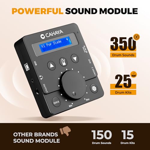 CAHAYA E-Drum Set mit Mesh-Fellen: Dual Trigger Pads und 350 Sounds – Elektronisches Schlagzeug mit großem 8\ Snare Pad, Komplettset mit Schlagzeughocker, Kopfhörer, Sticks – für Anfänger Kinder