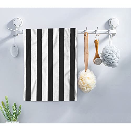 Aoyego Striped Bath Towels Art Chevron Black White Stripes Lines Like Zebra Beach Kitchen Hand Towels Beach Bath Face Towels For Yoga Swim Golf 15X30 Inch #TOP2
