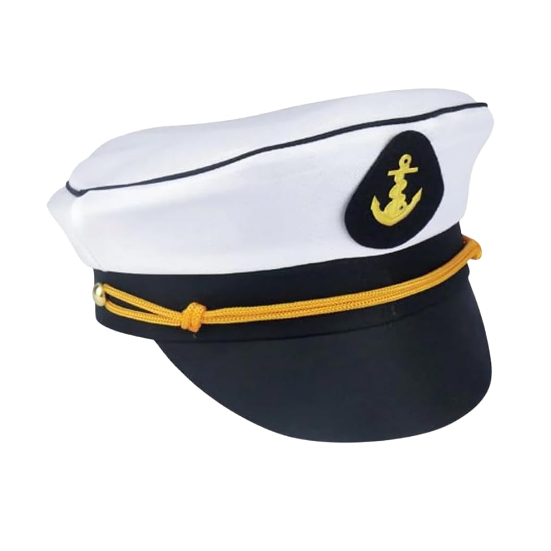House of Velours® Adults Satin Captain, Pilot & Black Chauffeur Hat, Unisex Airline Yacht Captain Cap Fancy Dress Funny Sailor Accessory Party Theme Halloween For Men and Women (Captain Hat)