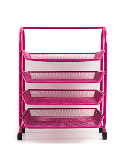 Klickpick Office 4 Tier Heavy Duty Metal Desktop Letter Tray File Organizer Sorter Desk Document Organizer Shelf Tray Magazine Holder Paper File Newspaper Organizer Tray - Pink