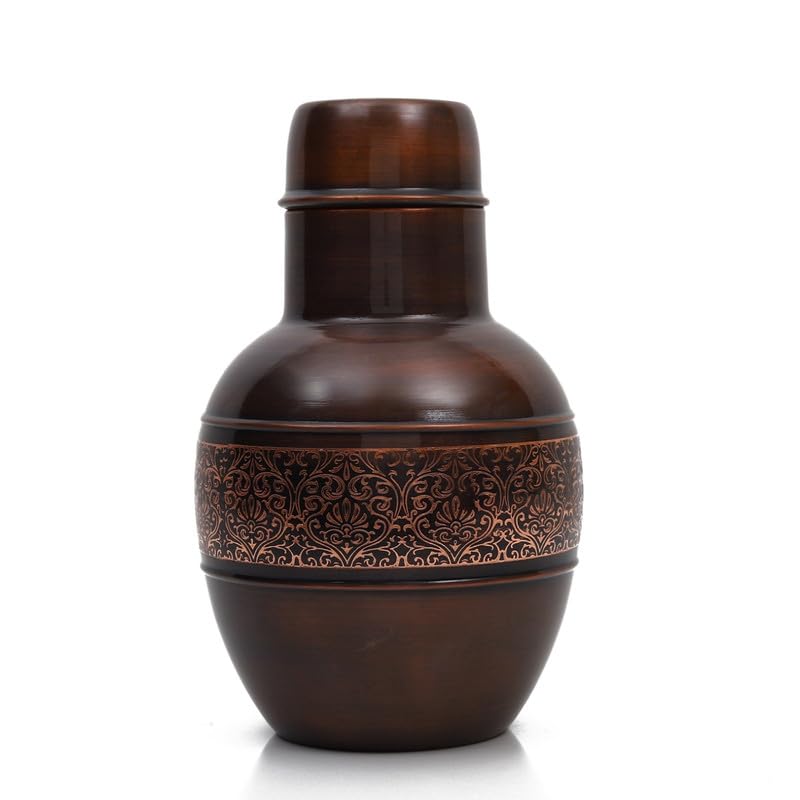 CHOKHI DHANI KALAGRAM Embossed Copper Bottle| Material - Copper | Capacity - 1Litre | Size - 13x13x23cm.