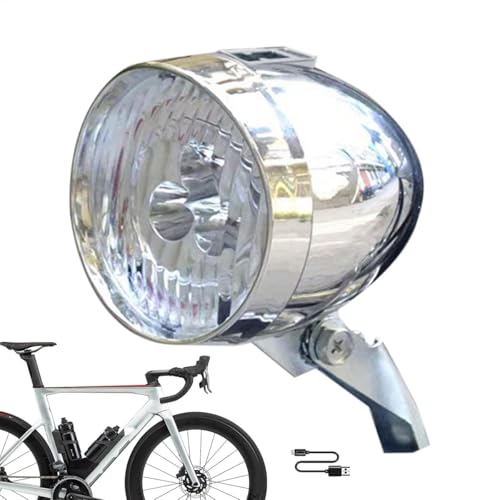 自転車 ヘッドライト 砲弾型 ヘッド クラシック デザイン 砲弾型フロントヘッドライト レトロ LED USB充電式 高輝度 滑り止め 防水 安全 ロードバイク 電動スクーター 夜間活動 釣り用 緊急対応用 (シルバー)
