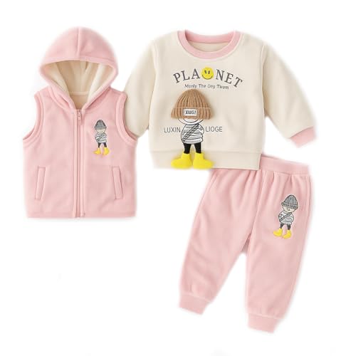 Image of Bold N Elegant Kids Polyester Printed 3d Happy Smile Face Cartoon Winter Warm Hoodied Jacket Sweatshirt and Pajamas 3 Pc Layering Party Clothing Set