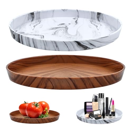 Bandeja Redonda Decorativa, Bandeja Decorativa Centro de Mesa Bandejasplastico para Servir Comida Velas Snacks Caramelos Joyeros Cosméticos, 2 Piezas (21x21cm)