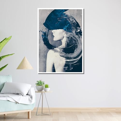Impression murale moderne encre bleue salon affiche femme 60x90 - 2