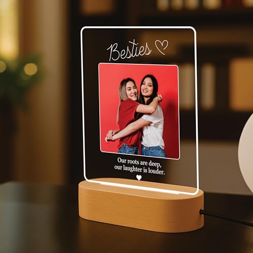 Image of Giftplease Customized LED Light Photo Frame for Friends | Personalized Lamp with Friendship Quote | Best Friend Gift for Birthday, Farewell, Friendship Day | Tabletop Frame 6x7.25 Inch FR 03