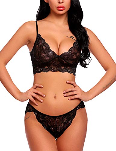Image of Zoroo Women's Lace Lingerie Bra Panty Set Strappy Babydoll Bodysuit