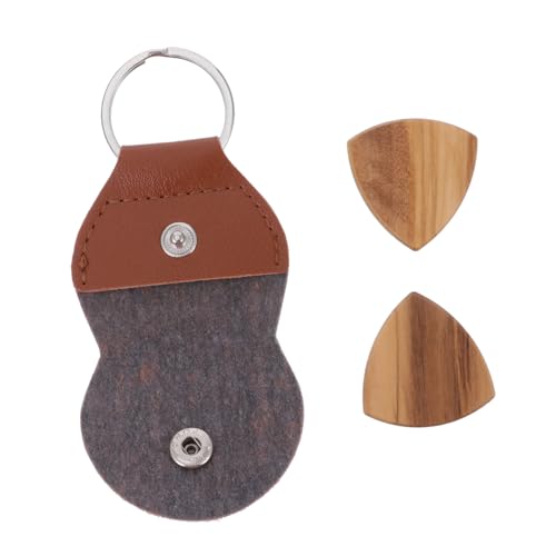 Toddmomy Leather Guitar Plectrum Case Solid Wood Picks Bag for Electric Acoustic Instruments