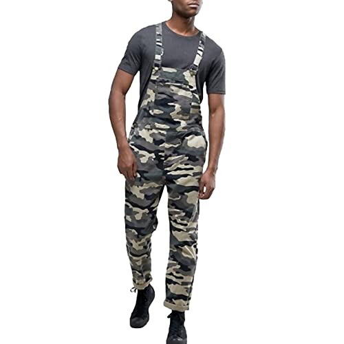 HIYIRUI Camuflaje de los Hombres Denim Bib Overoles Relajados Fit Drowsuit Dungarees con Multi-Bolsillo,L Cover