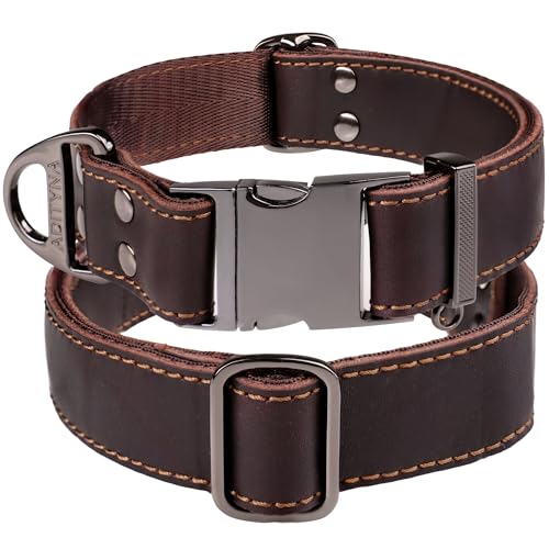 ADITYNA Hundehalsband aus Leder mit Metallschnalle, strapazierfähig, verstellbar für große und extra große Hunde, Spaziergänge und Training (Braun, passend für Halsumfang von 48,3–76,2 cm)