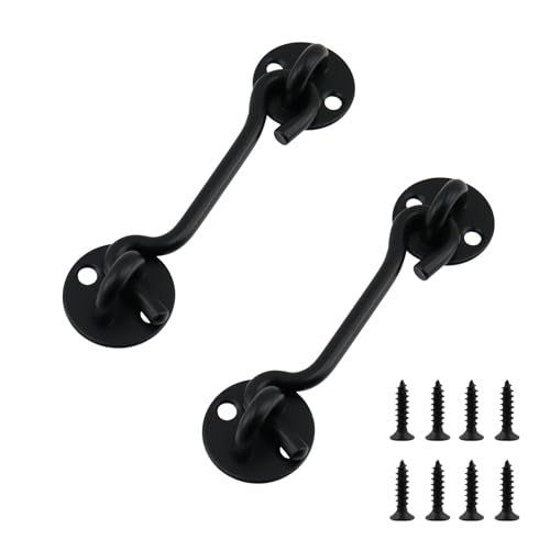 Antrader Hook and Eye Latch,4" Gate Door Latch,Barn Door Latch Lock,Black