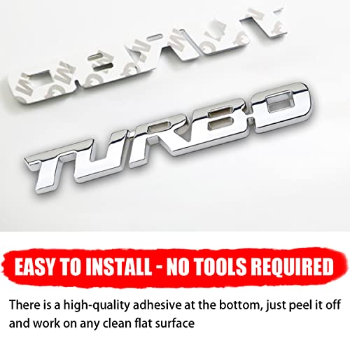 Aicel Turbo Car Emblem, 2 Pcs 3D Metal Turbo Badge For Auto Side Body Fender Rear Trunk, Automotive Replacement Decoration Decal Sticker, Tailgate Letter Nameplate For All Cars, Truck, Suv (Silver) #TOP4