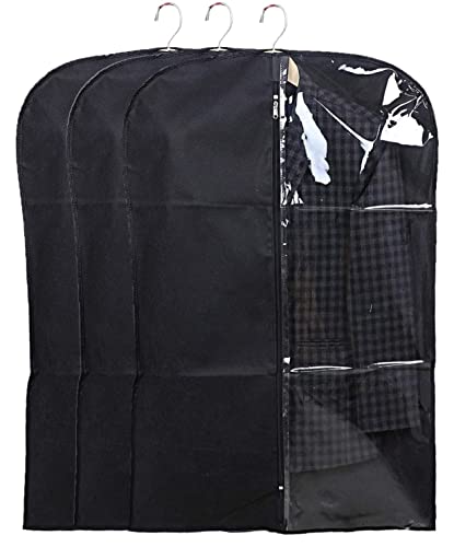 Image of Kuber Industries Half Transparent Blazer Cover|Suit covers with zip for Men, Women|Cloth Organizer for Wardrobe|Transparent Window & Premium Zipper|Pack of 3 (Black)