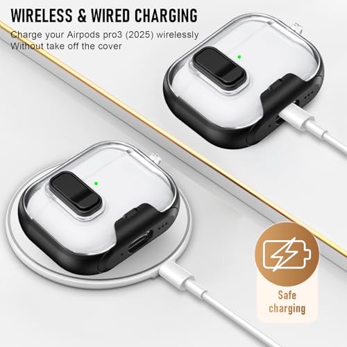 Image of Compatible Airpods Pro 3 Case (2025) with Phone Stand & Cleaner Kit,Print Soft Silicone Lock Clip Apple AirPods Pro 3rd Generation Case, Airpod Pro 3 Cover with Keychain for Women /Girls,Black