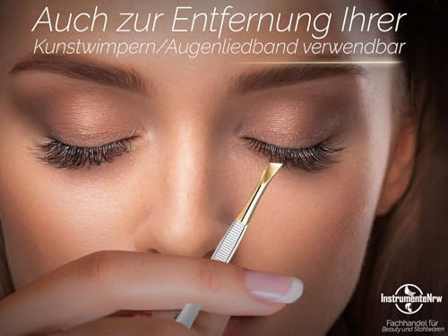 Zupfpinzette Pinzette aus Solingen Made in Germany Augenbrauenpinzette für die Gesichtspflege zum Zupfen von Augenbrauen, Barthaaren oder kleinen Härchen für Damen und Herren (Schräg/Vergoldet)