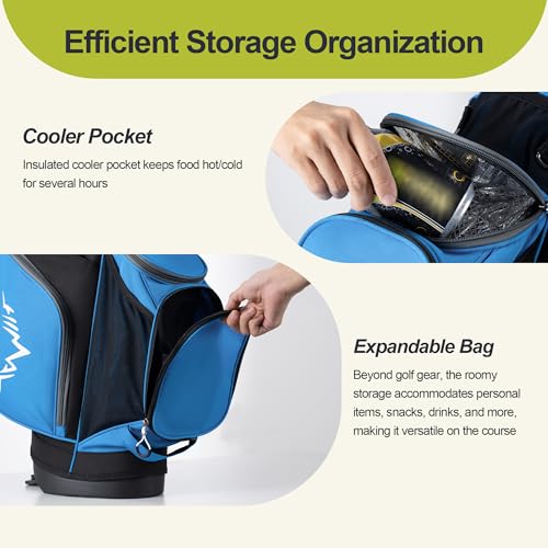 GoHimal 14 Way Golf Stand Bag, Golf Bags for Men with Stand, Top Dividers Ergonomic with 10 Pockets Golf Club Bags, Blue - Thumbnail 5