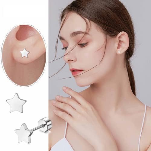 JeryWe 20 Pairs Stud Earrings for Women Men 20G Stainless Steel Tiny Cartlidge Earrings Stud Small Snake Star Moon Ball Butterfly Flower Heart Screw Flat Back Stud Earrings Piercing Earrings Set