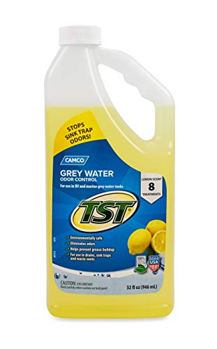 Camco TST Lemon Scent RV Grey Water Odor Control, Stops Sink Trap Odors, for Use in Drains,Sink Traps and Waste Vents + TST Orange 30 Pack Ultra-Concentrated Citrus Scent RV Toilet Treatment Drop-Ins