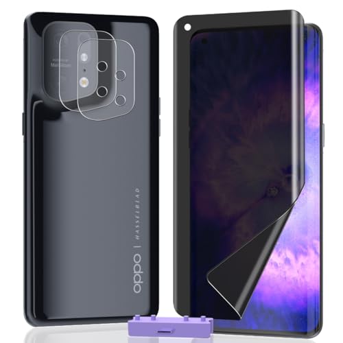 AnnhanT Protector Pantalla para Oppo Find X5, Privacidad Película TPU Flexible [sin vidrio] 1 Piezas y Cristal Templado Lente cámara 2 Piezas. Antiespia Protector para Oppo Find X5