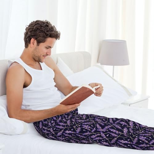 Pajama Pants Men - Lavender Flowers Black Purple Men's Pajama Bottoms, Mens Cotton Pajama Pants3