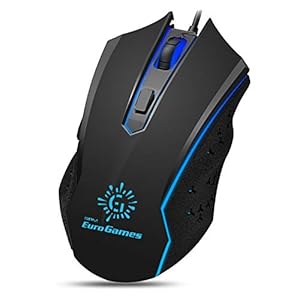 RPM Euro Games Rubber Coated USB Gaming Mouse with 7 Color RGB Lights, 6 Buttons, 4 Level DPI Buttons (Black)
