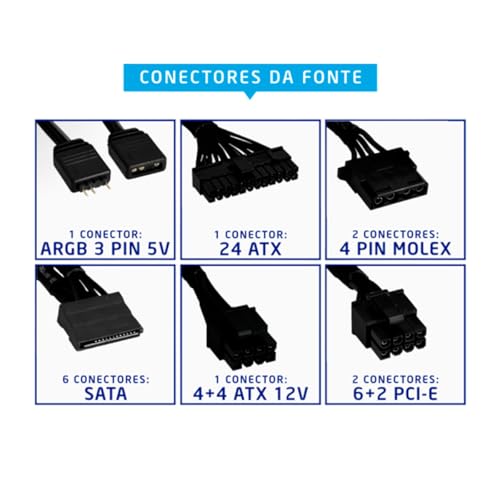 Fonte ATX Gamer Evus EVG600 ARGB 600w 80 Plus Bronze - Imagem 6