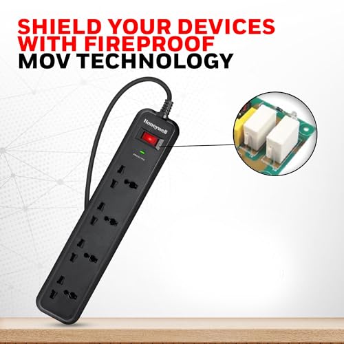Honeywell Surge Protector, 4 Universal Sockets,15000Amp, 2 Meter Cord, Device Secure Warranty, Automatic Overload Protection, Spike Guard/Extension... - Image 2