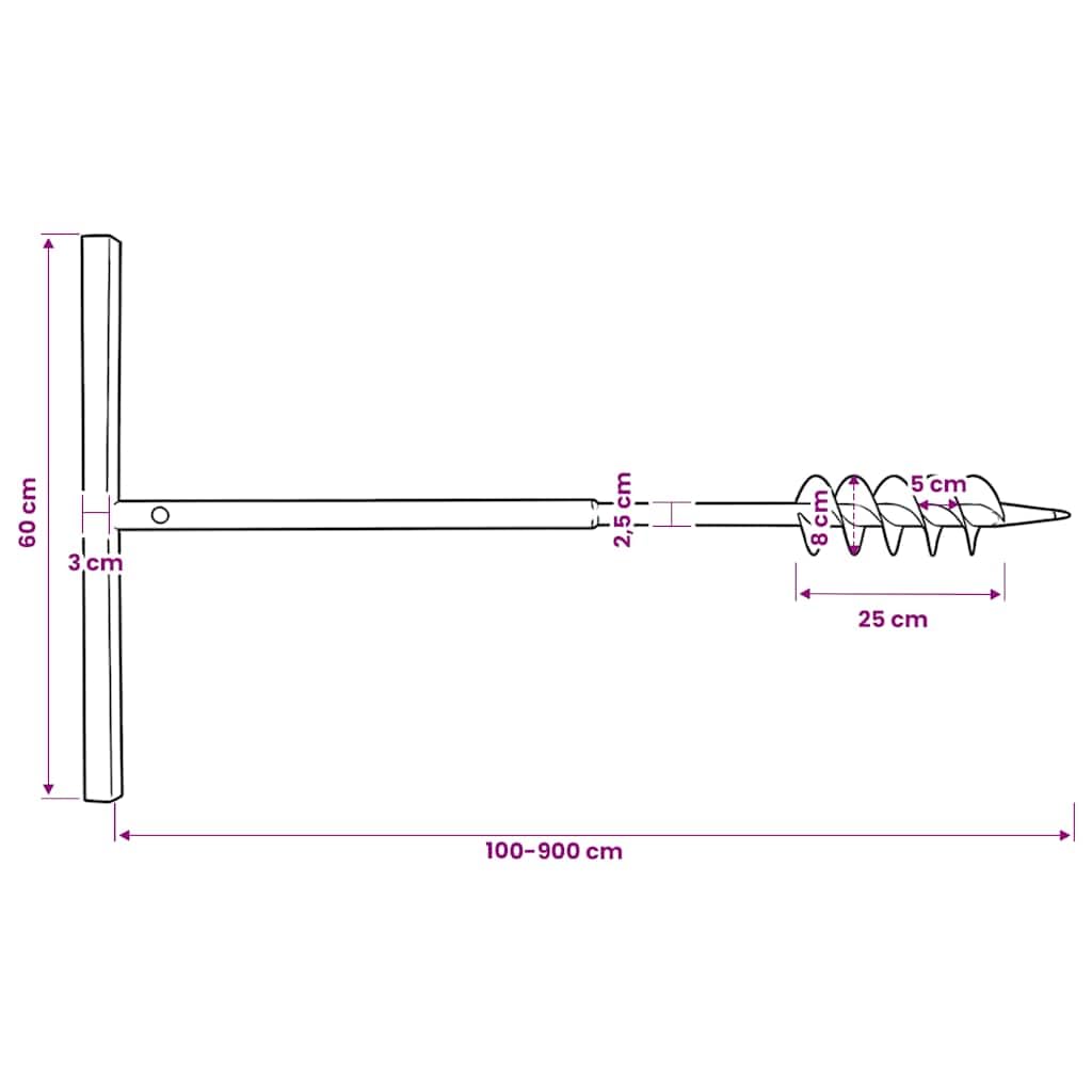 vidaXL Świder glebowy z uchwytem, 80 mm, przedłużany, 9 m, stal