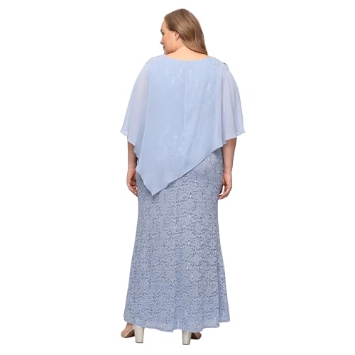 Image of S.L. Fashions Womens Plus Size Long Length Sequin Lace Beaded Capelet Mother of The Bride Dress, Formal Evening Gown