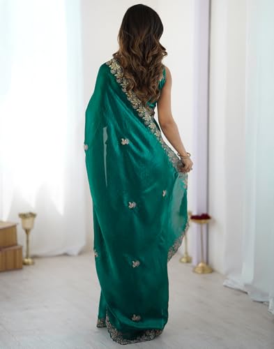 Image of SIRIL Women's Tissue Silk Sequence Embroidery Saree with Unstitched Blouse Piece