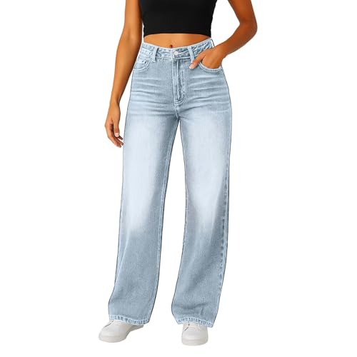 Women’s Wide Leg Jeans High Waisted Baggy Boyfriend Jeans with Elastic Waist Stretchy Straight Leg Denim Pants2