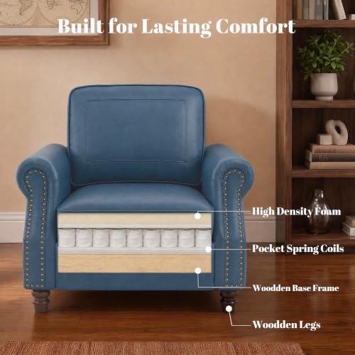 Image of Kingfun Faux Leather Accent Chair with Rolled Arms,Royal Blue