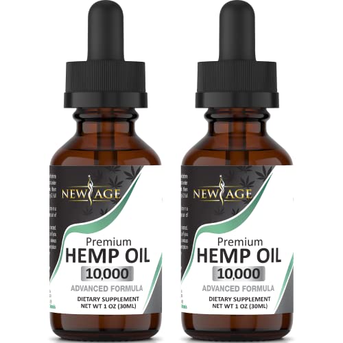 10,000 Hemp Oil - 2 Pack - Grown & Made in USA - Natural Hemp Drops by New Age