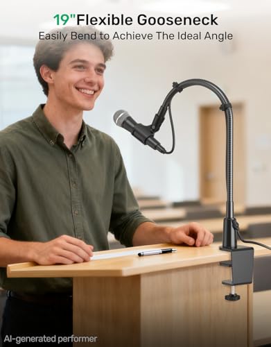 Image of 19 inch Flexible Gooseneck Mic Stand with Desk Clamp【Heavy Duty】 & with 2 Mic Holders, 1 /4 inch & 3 /8 inch Adapters,for Gaming, Live Streaming, Podcast, Conference, and Podium